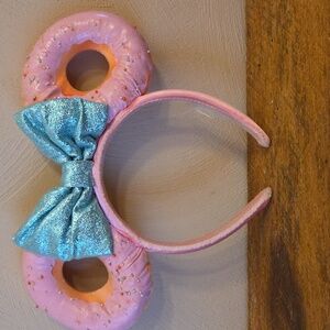 Disney Parks Pink Donut Ears with Blue Bow Headband